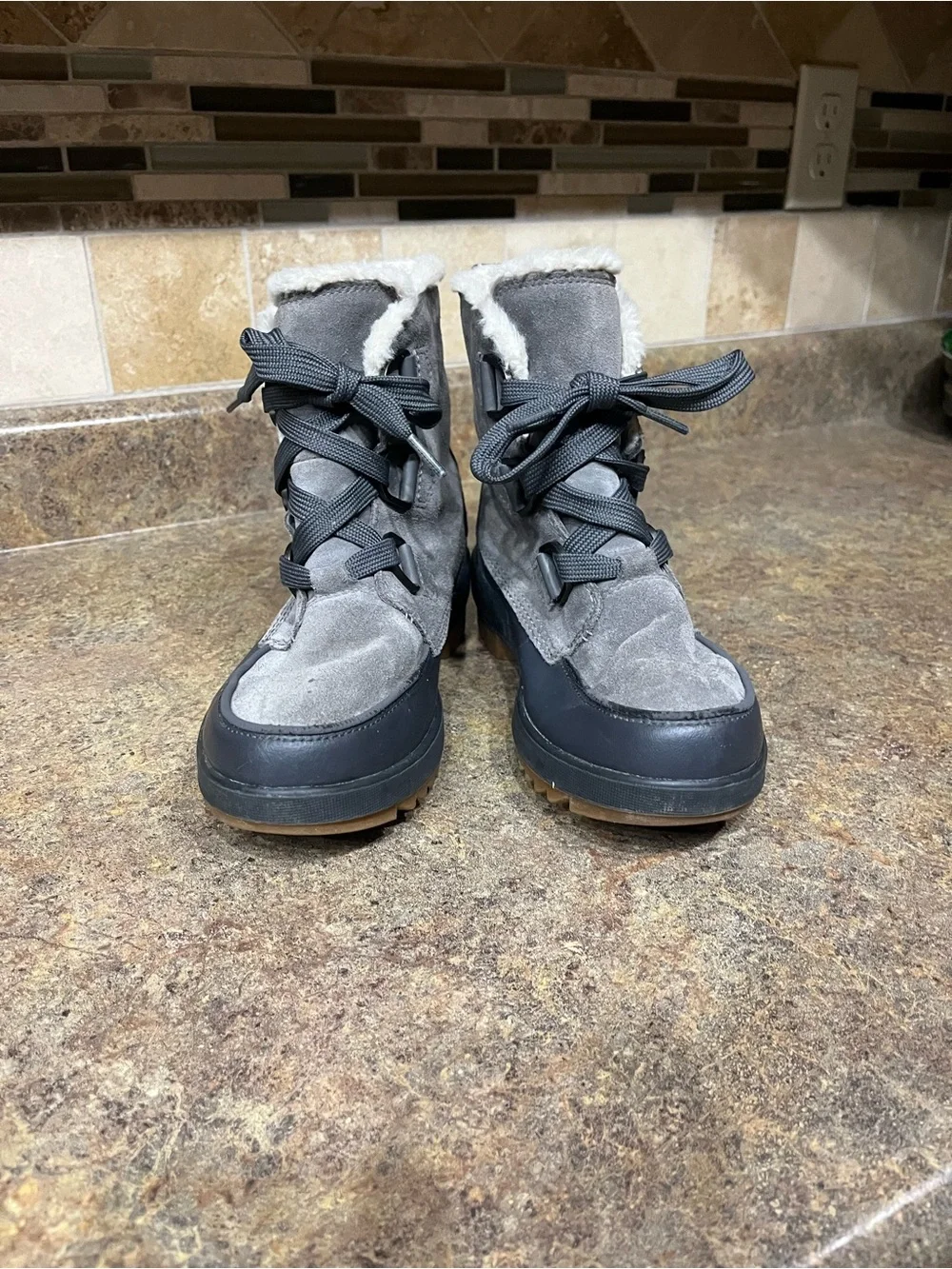 SOREL Tivoli IV Waterproof Boots Quarry Gray Suede Faux Fur US 7.5 Winter